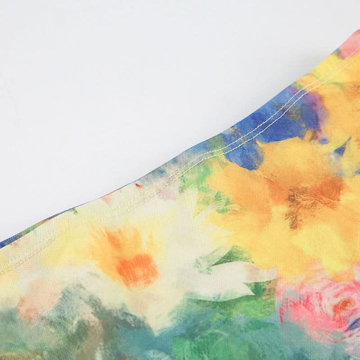 Flower print contrast mesh maxi skirt  | Festival Outfits Women