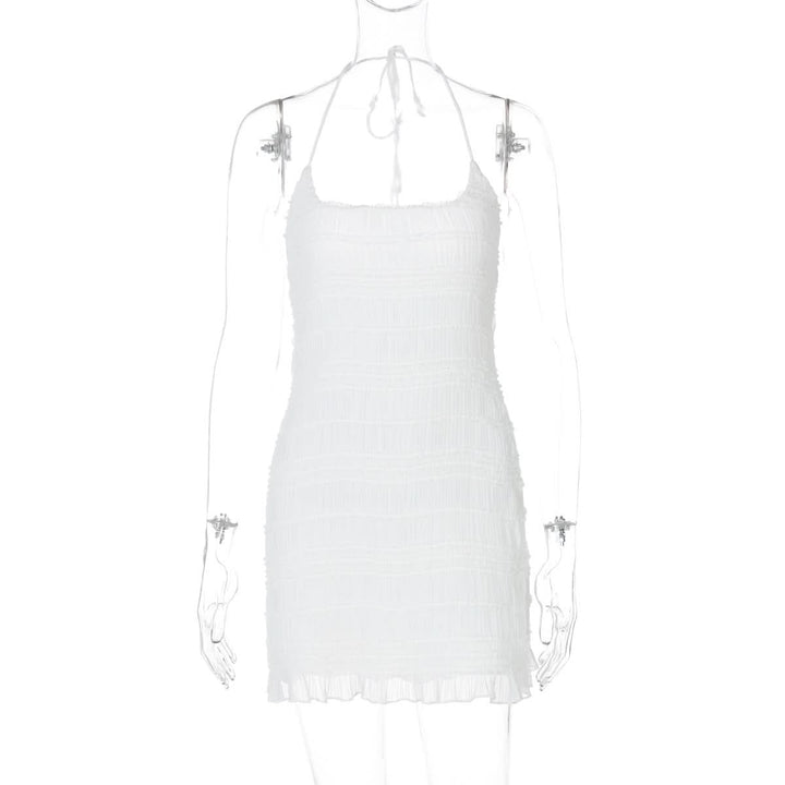 Halter u neck ruched ruffle mini dress  | Festival Outfits Women