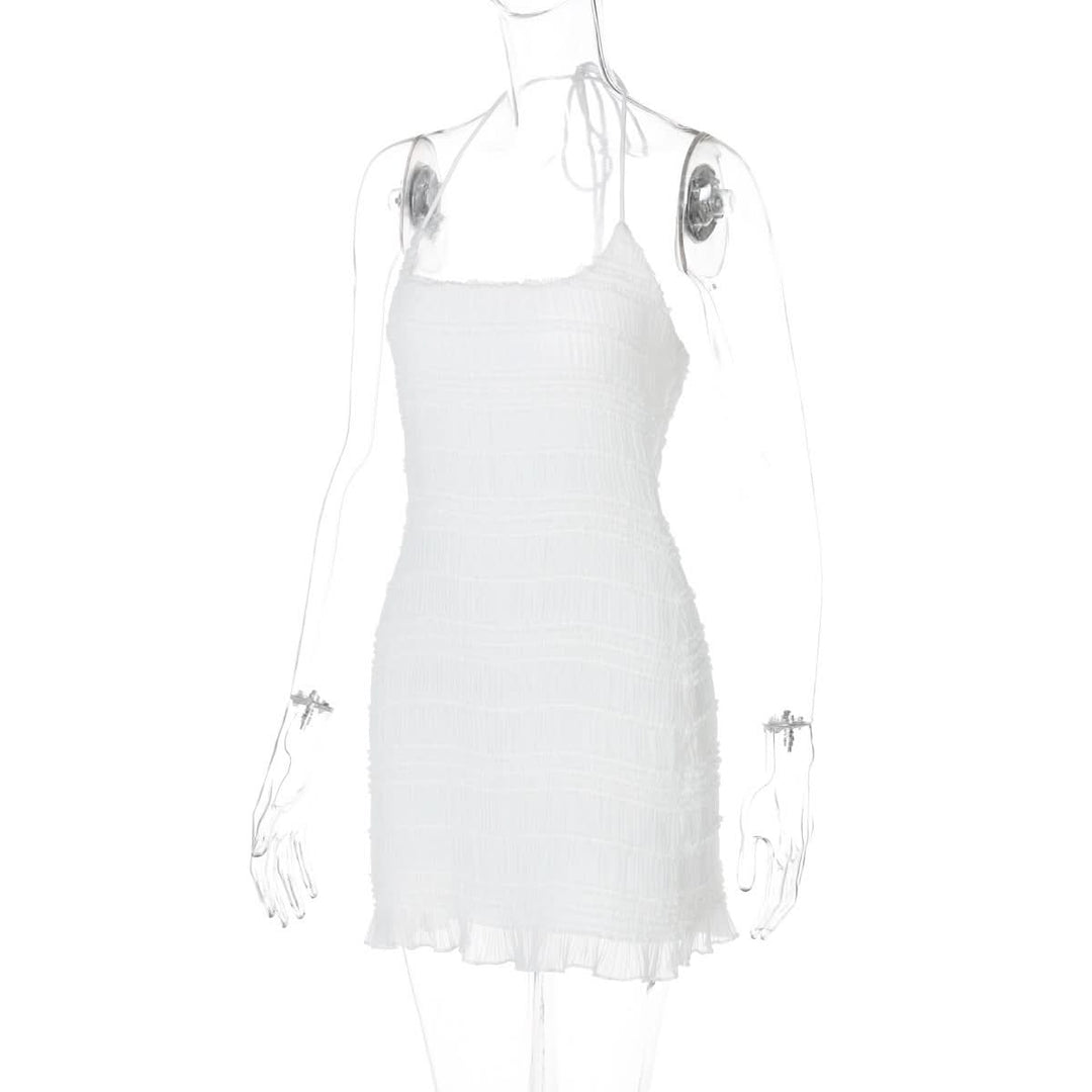 Halter u neck ruched ruffle mini dress  | Festival Outfits Women