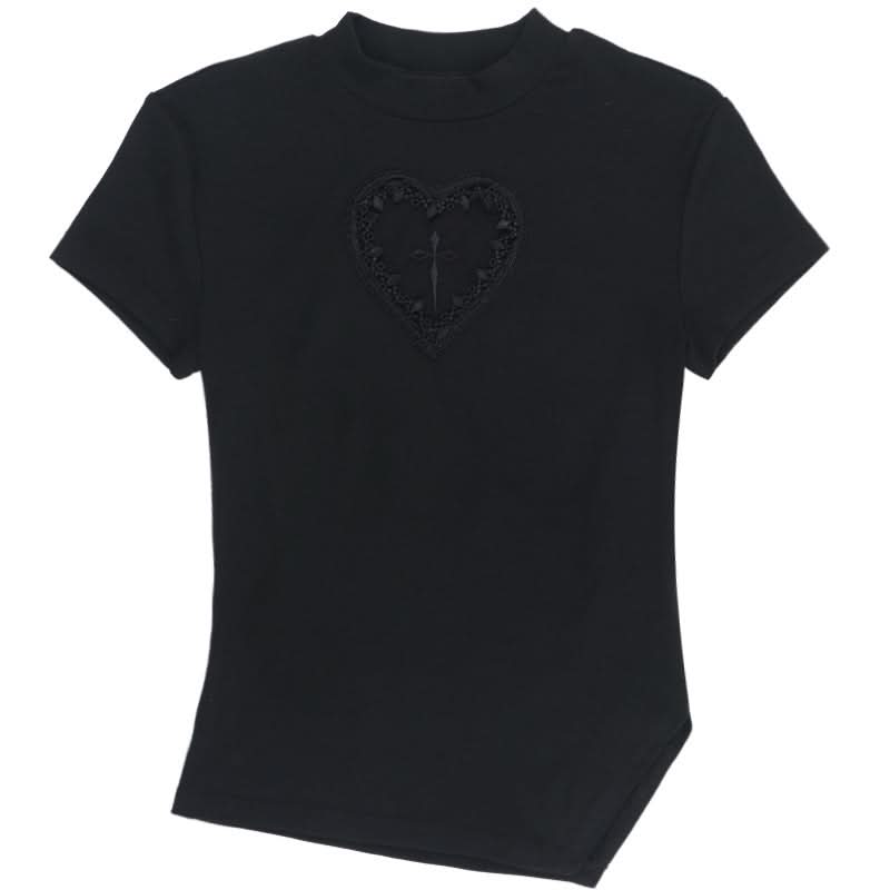 Short sleeve crewneck sweetheart pattern top  | Festival Outfits Women-final-sale