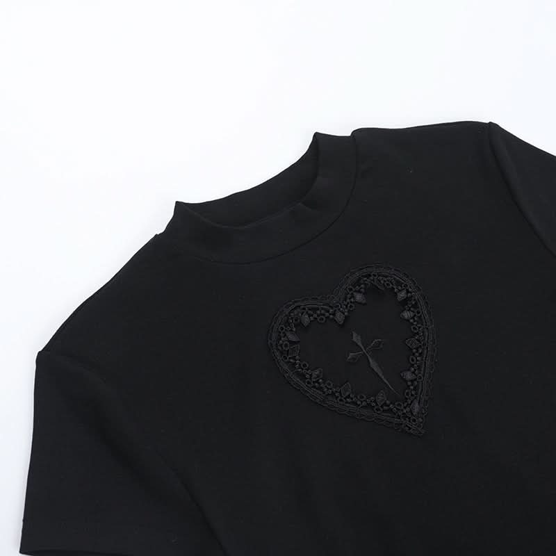Short sleeve crewneck sweetheart pattern top  | Festival Outfits Women-final-sale
