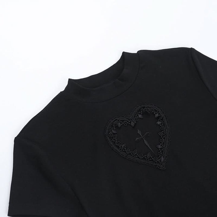Short sleeve crewneck sweetheart pattern top  | Festival Outfits Women-final-sale