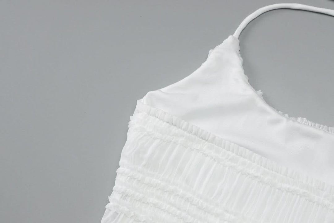 Halter u neck ruched ruffle mini dress  | Festival Outfits Women