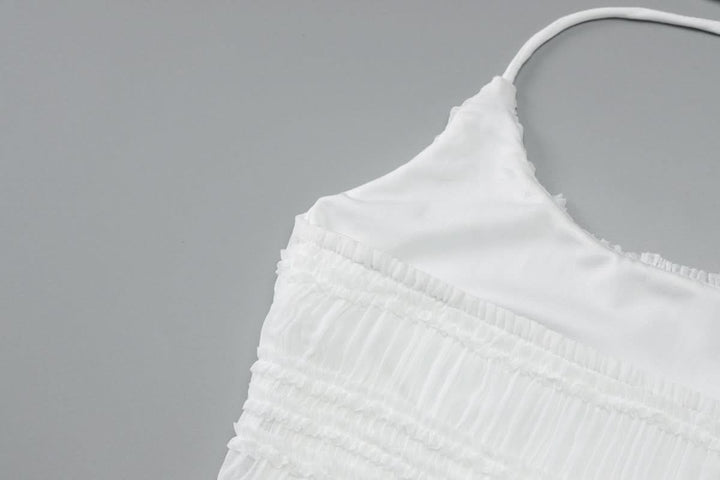 Halter u neck ruched ruffle mini dress  | Festival Outfits Women