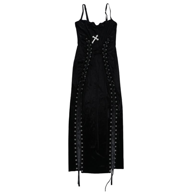 Lace up cross applique cami maxi dress  | Festival Outfits Women