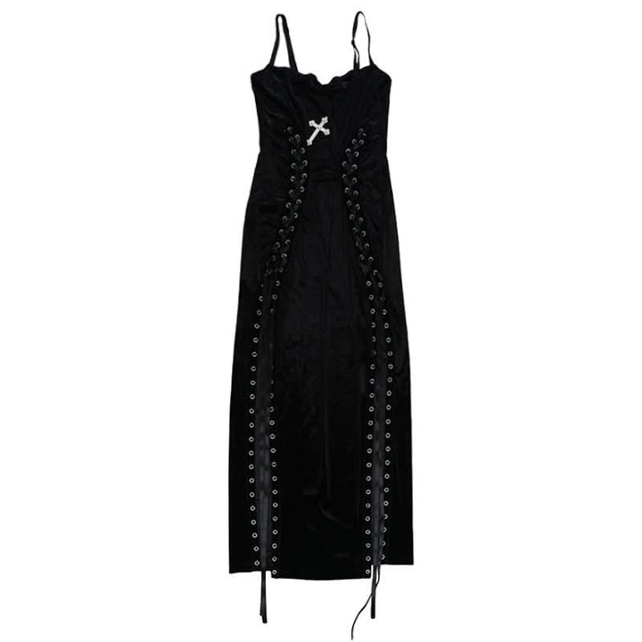 Lace up cross applique cami maxi dress  | Festival Outfits Women