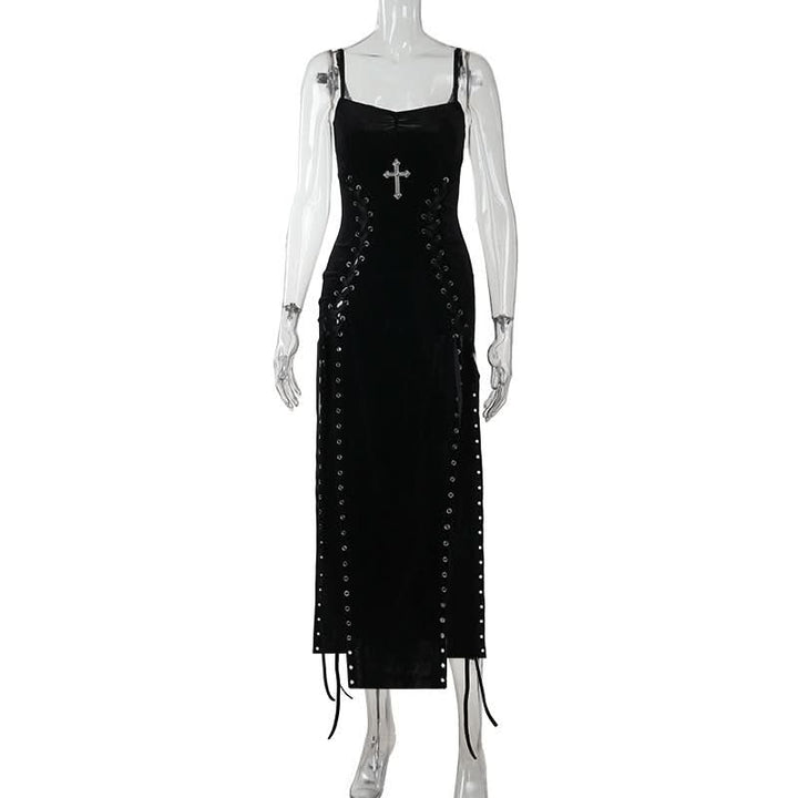 Lace up cross applique cami maxi dress  | Festival Outfits Women