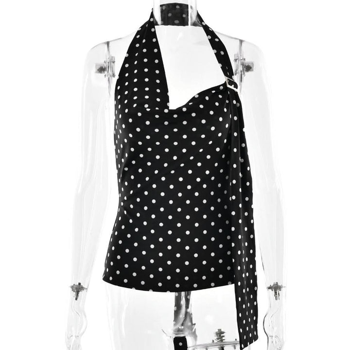 Polka dot halter buckle backless top  | Festival Outfits Women