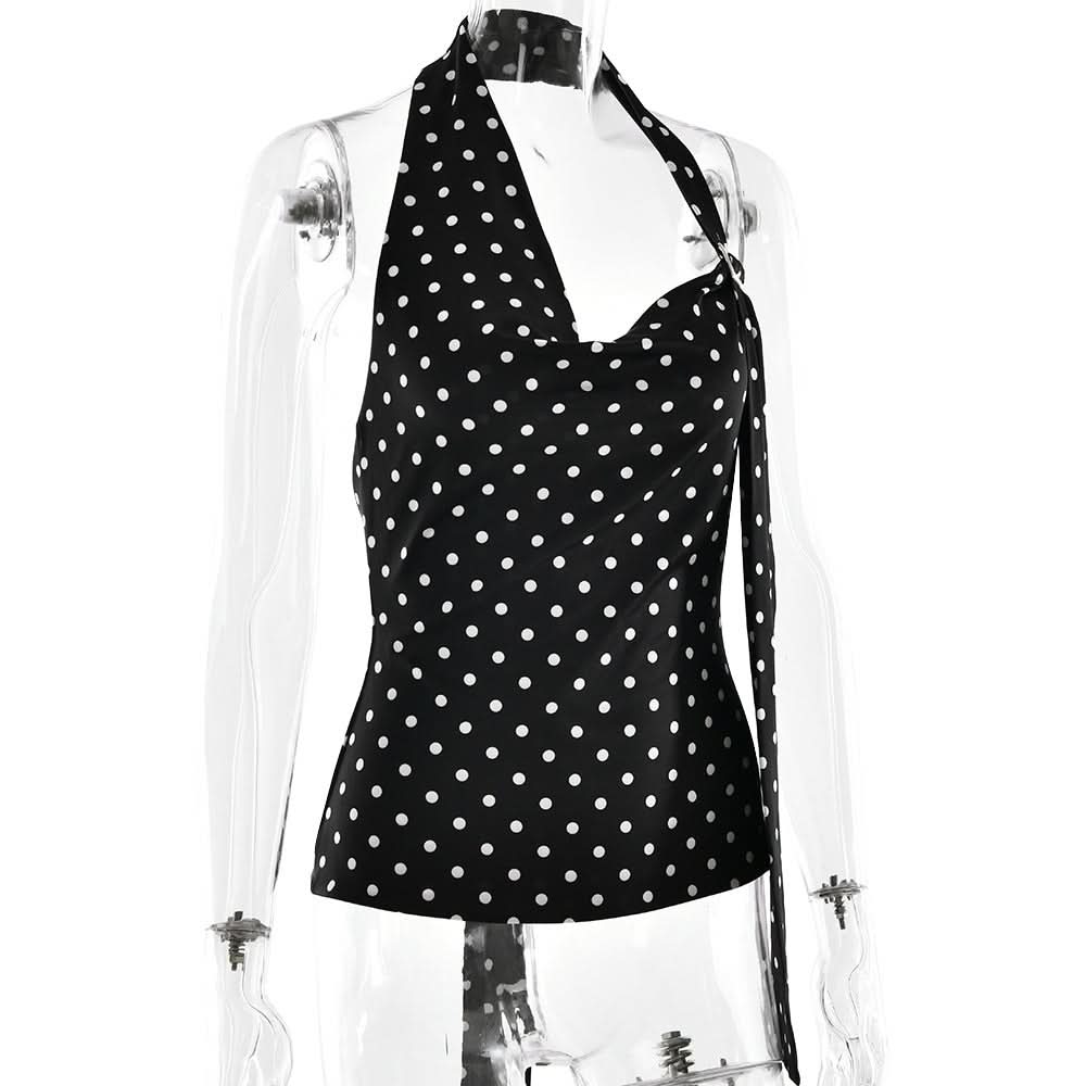 Polka dot halter buckle backless top  | Festival Outfits Women