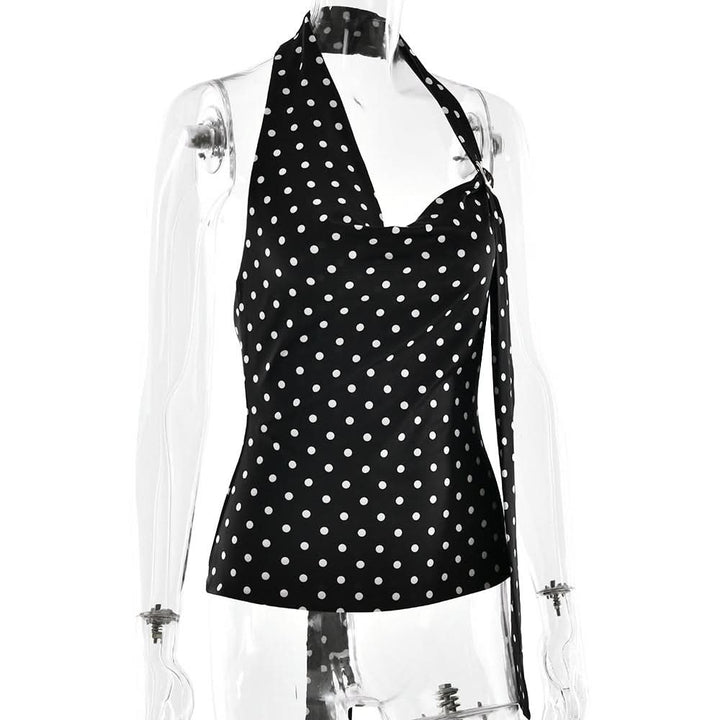 Polka dot halter buckle backless top  | Festival Outfits Women