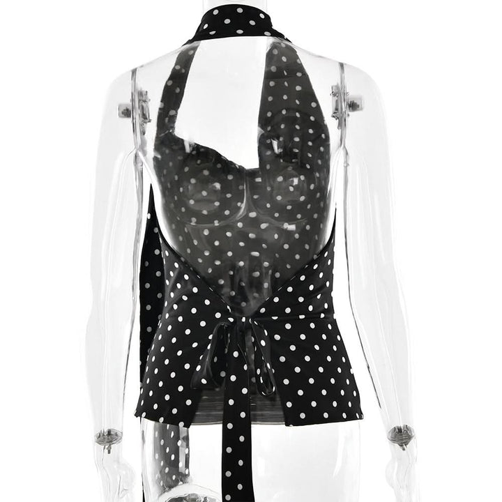 Polka dot halter buckle backless top  | Festival Outfits Women