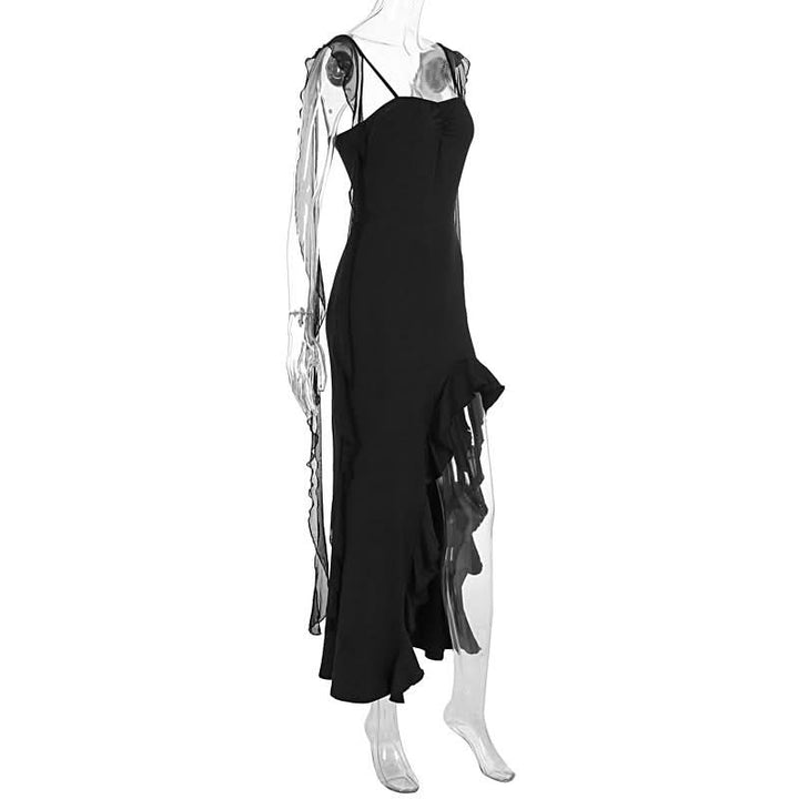Ruffle high slit lace up cami maxi dress  | Festival Outfits Women