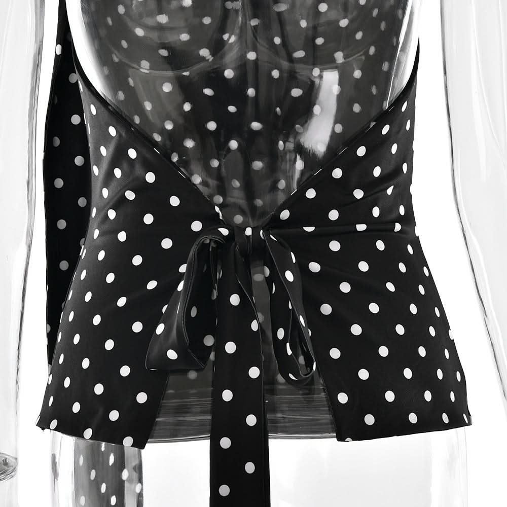 Polka dot halter buckle backless top  | Festival Outfits Women