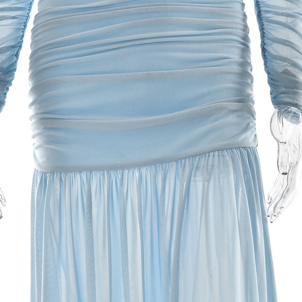 Off shoulder ruched long sleeve mesh zip-up maxi dress  | Festival Outfits Women