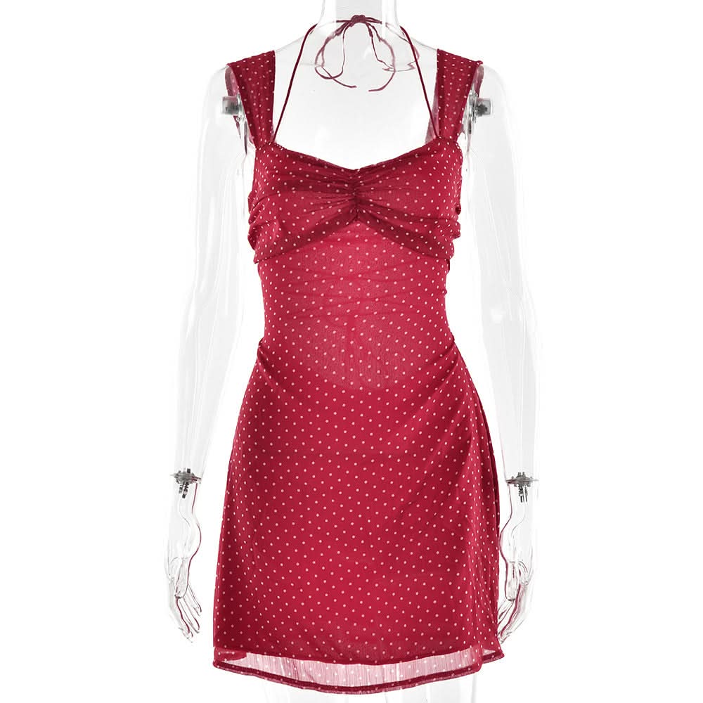 Polka dot lace up cami mini dress  | Festival Outfits Women