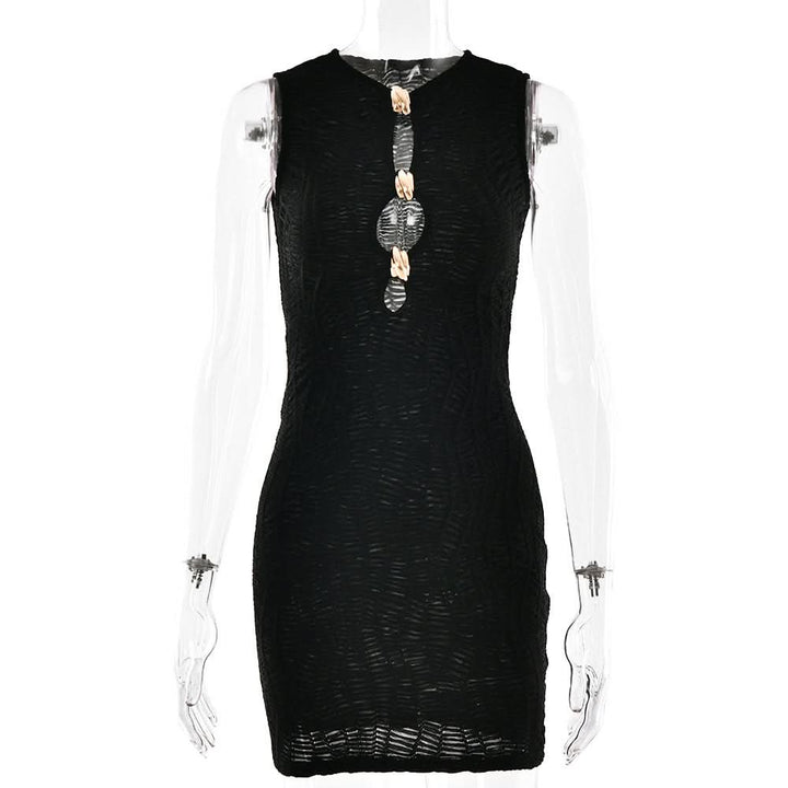 Sleeveless metal applique hollow out cut out mini dress  | Festival Outfits Women