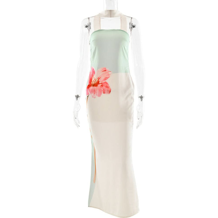 Halter flower print contrast maxi dress  | Festival Outfits Women