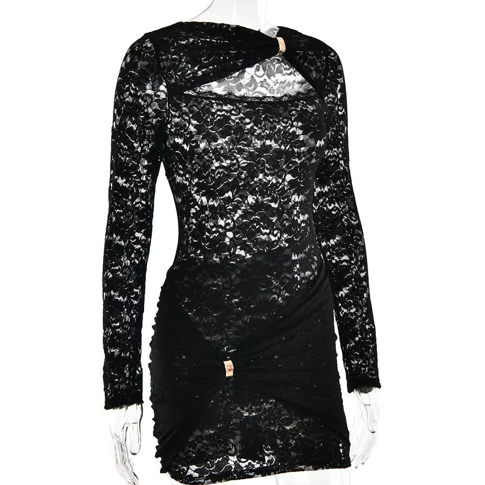 Long sleeve hollow out ruched cut out mini dress  | Festival Outfits Women