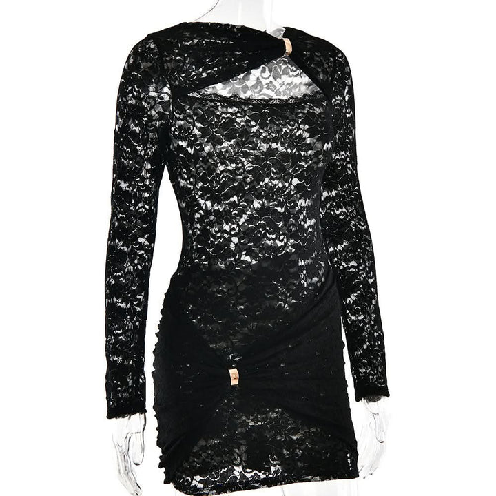 Long sleeve hollow out ruched cut out mini dress  | Festival Outfits Women
