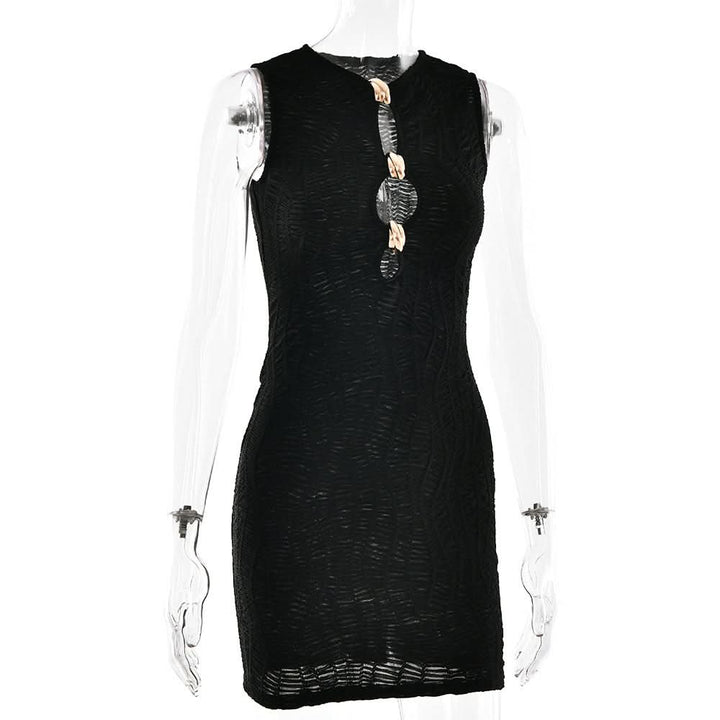 Sleeveless metal applique hollow out cut out mini dress  | Festival Outfits Women