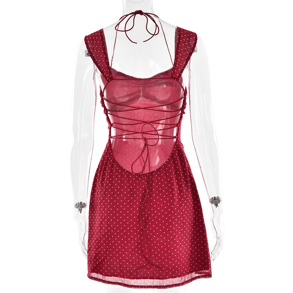 Polka dot lace up cami mini dress  | Festival Outfits Women