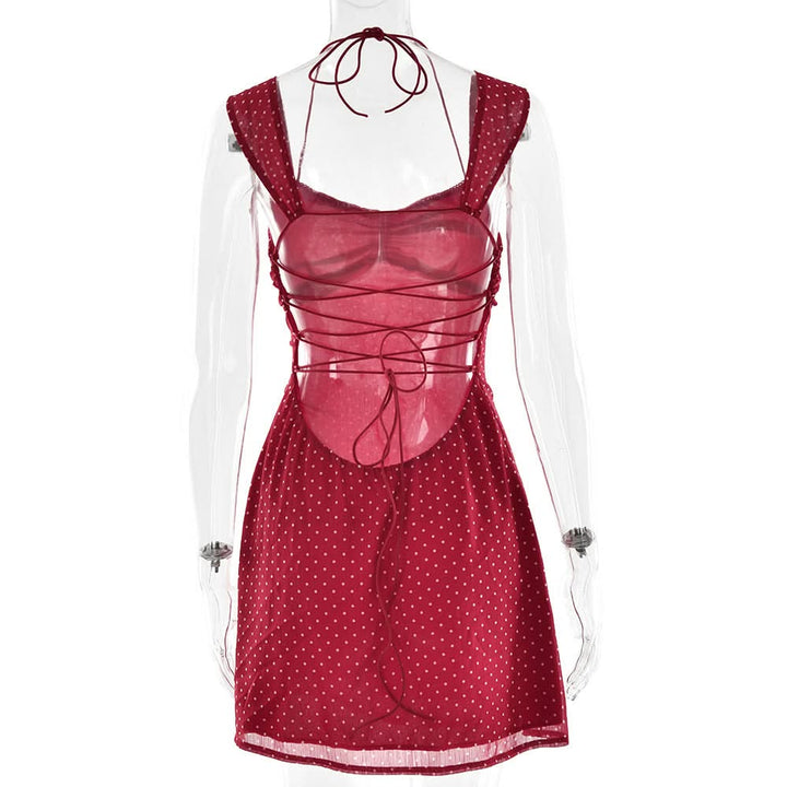 Polka dot lace up cami mini dress  | Festival Outfits Women