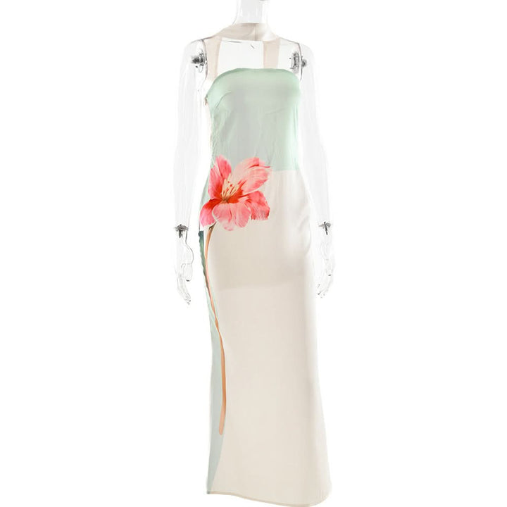 Halter flower print contrast maxi dress  | Festival Outfits Women
