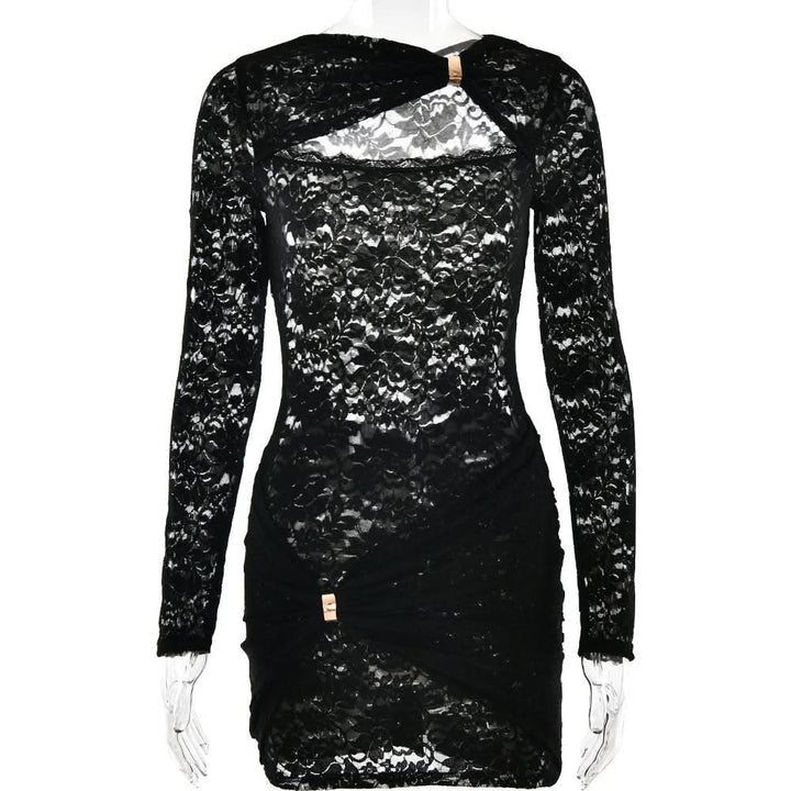 Long sleeve hollow out ruched cut out mini dress  | Festival Outfits Women