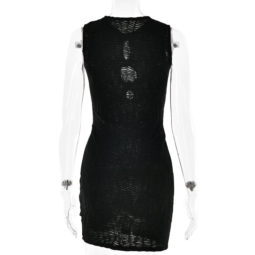 Sleeveless metal applique hollow out cut out mini dress  | Festival Outfits Women