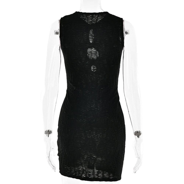Sleeveless metal applique hollow out cut out mini dress  | Festival Outfits Women