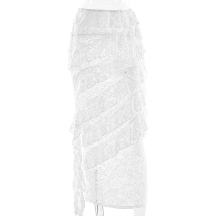 Lace irregular ruffle maxi skirt  | Festival Outfits Women