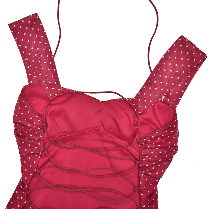 Polka dot lace up cami mini dress  | Festival Outfits Women