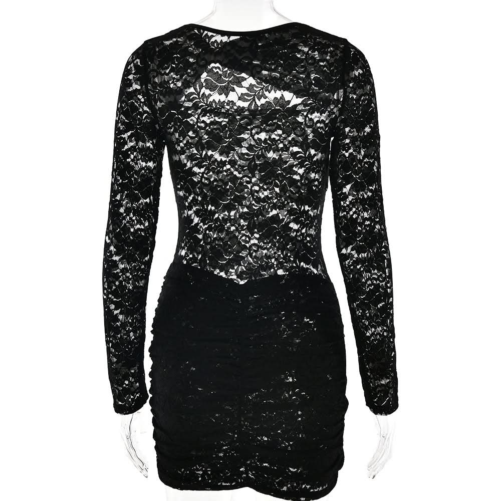 Long sleeve hollow out ruched cut out mini dress  | Festival Outfits Women