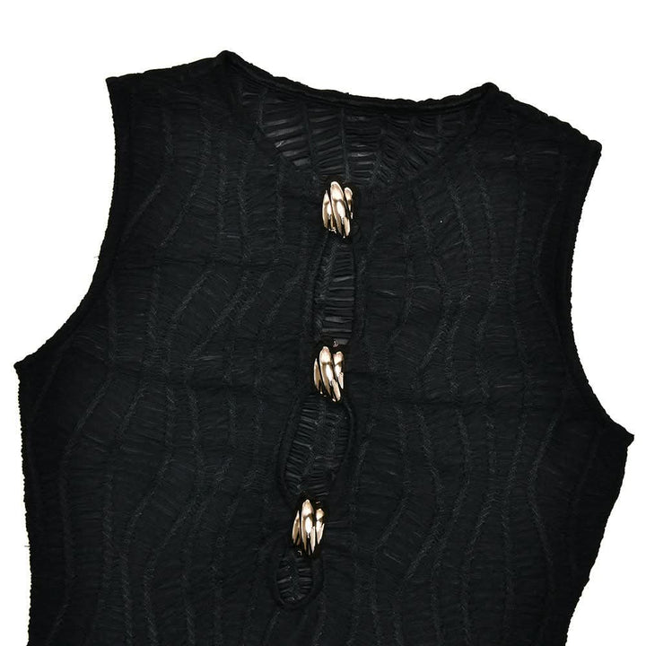 Sleeveless metal applique hollow out cut out mini dress  | Festival Outfits Women