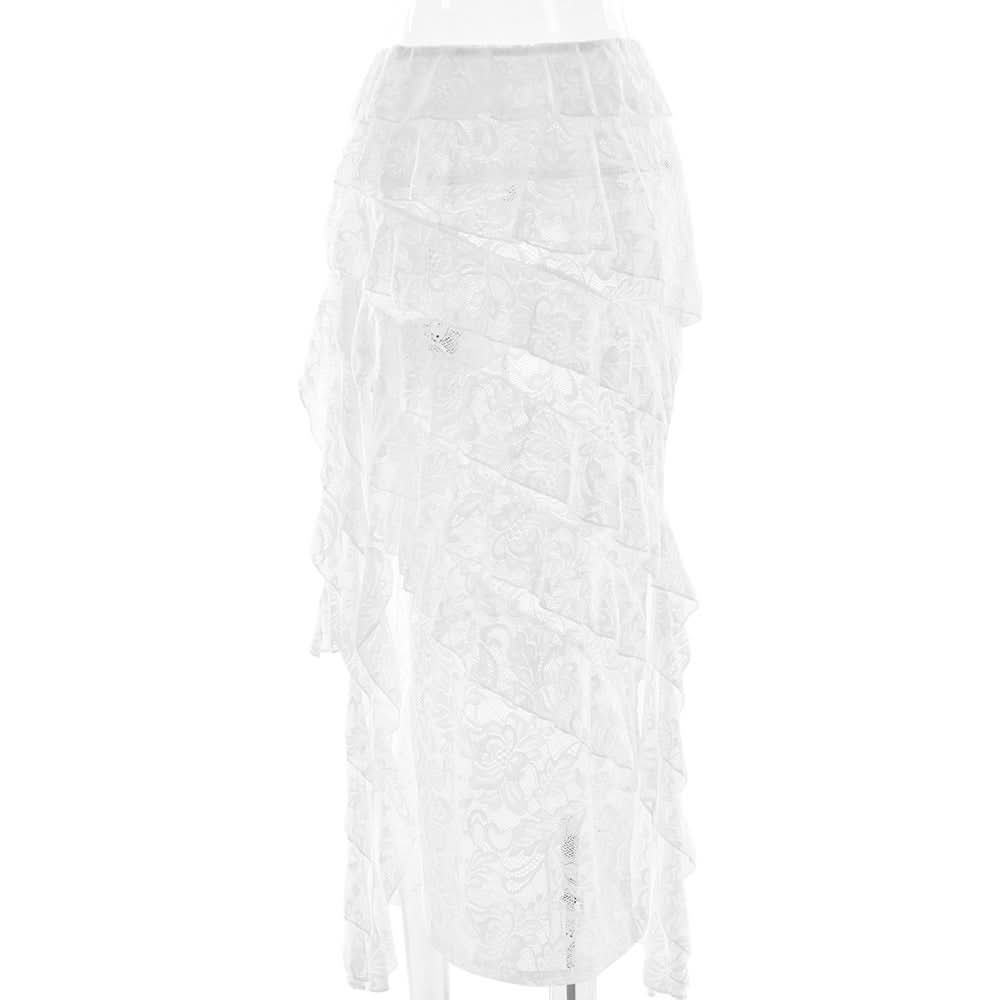 Lace irregular ruffle maxi skirt  | Festival Outfits Women