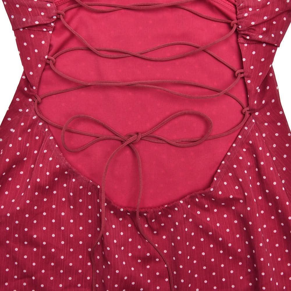 Polka dot lace up cami mini dress  | Festival Outfits Women