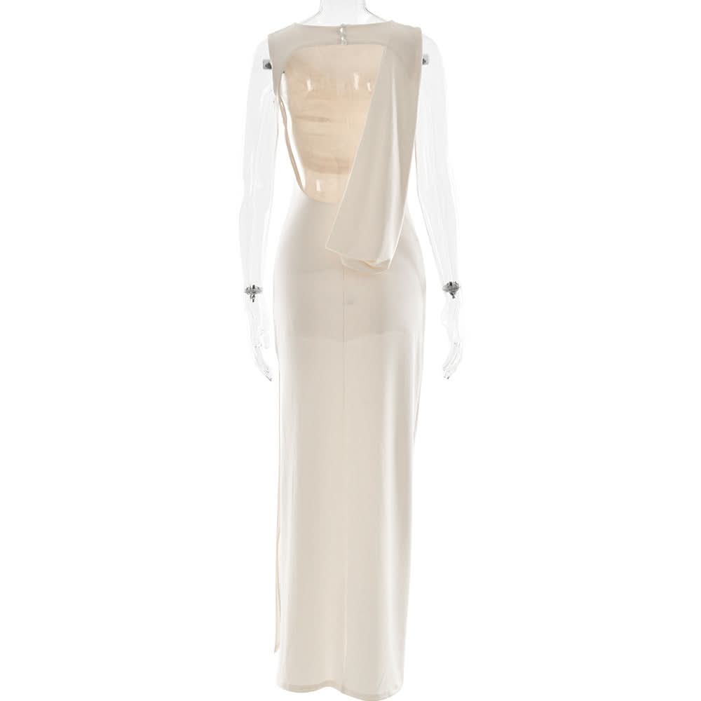 Ruched sleeveless hollow out button slit cut out maxi dress  | Festival Outfits Women