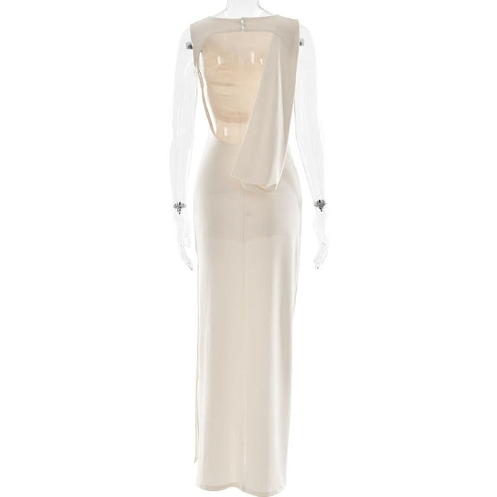 Ruched sleeveless hollow out button slit cut out maxi dress  | Festival Outfits Women