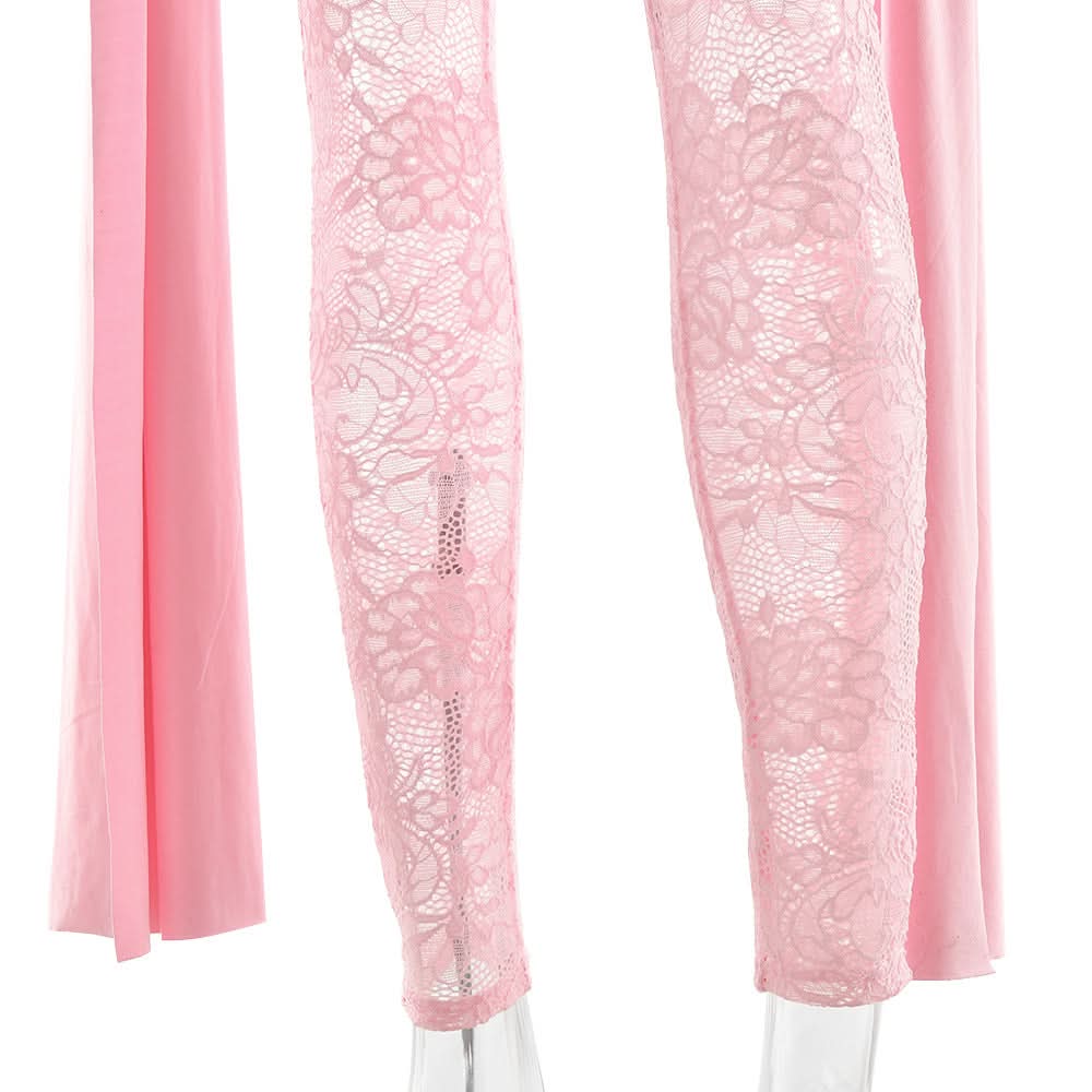 Long sleeve ruched lace patchwork jumpsuit  | Festival Outfits Women