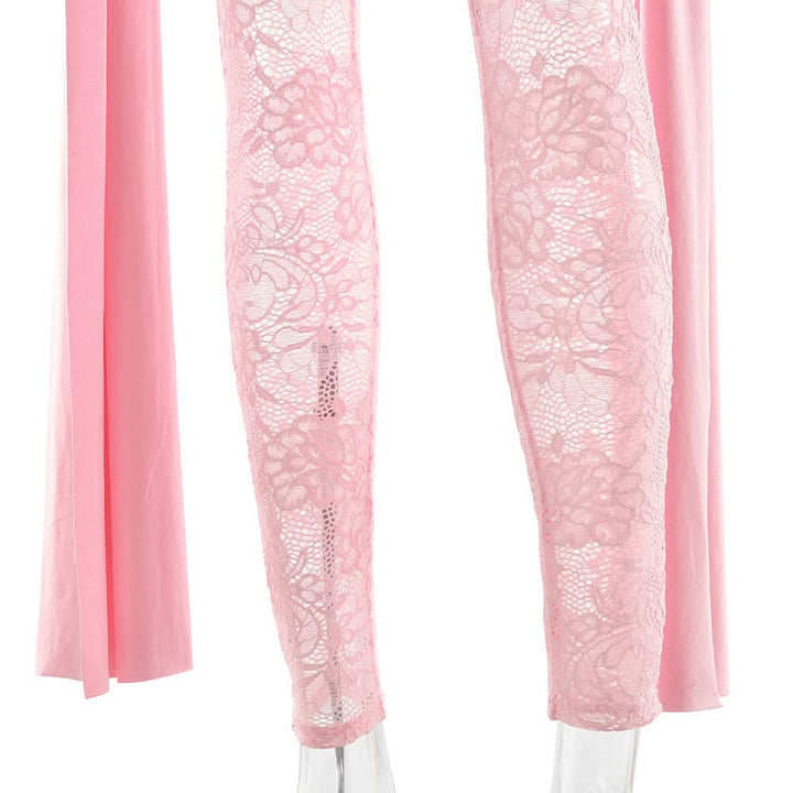 Long sleeve ruched lace patchwork jumpsuit  | Festival Outfits Women