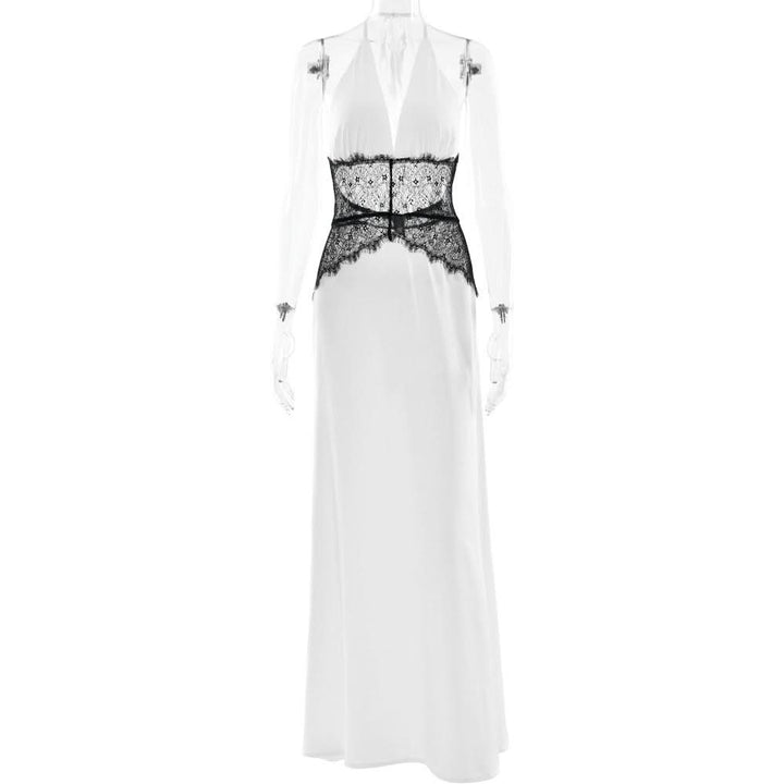 Halter lace patchwork backless maxi dress  | Festival Outfits Women