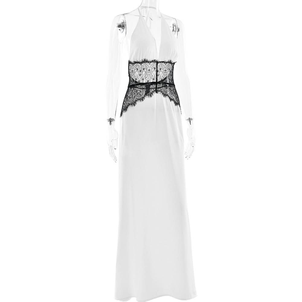 Halter lace patchwork backless maxi dress  | Festival Outfits Women