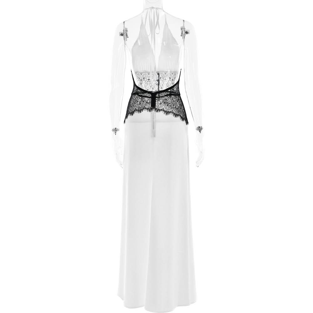 Halter lace patchwork backless maxi dress  | Festival Outfits Women