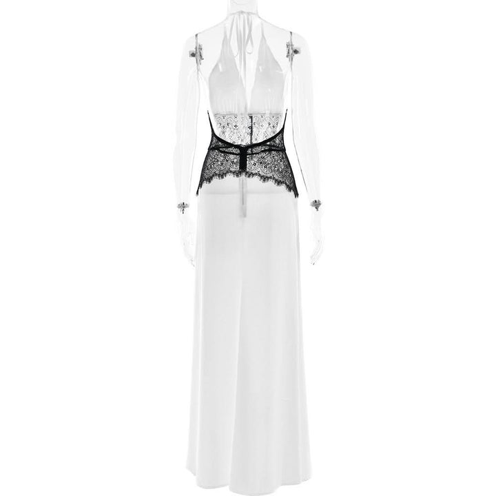 Halter lace patchwork backless maxi dress  | Festival Outfits Women