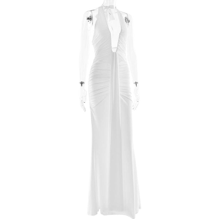 Deep v neck ruched backless maxi dress  | Festival Outfits Women