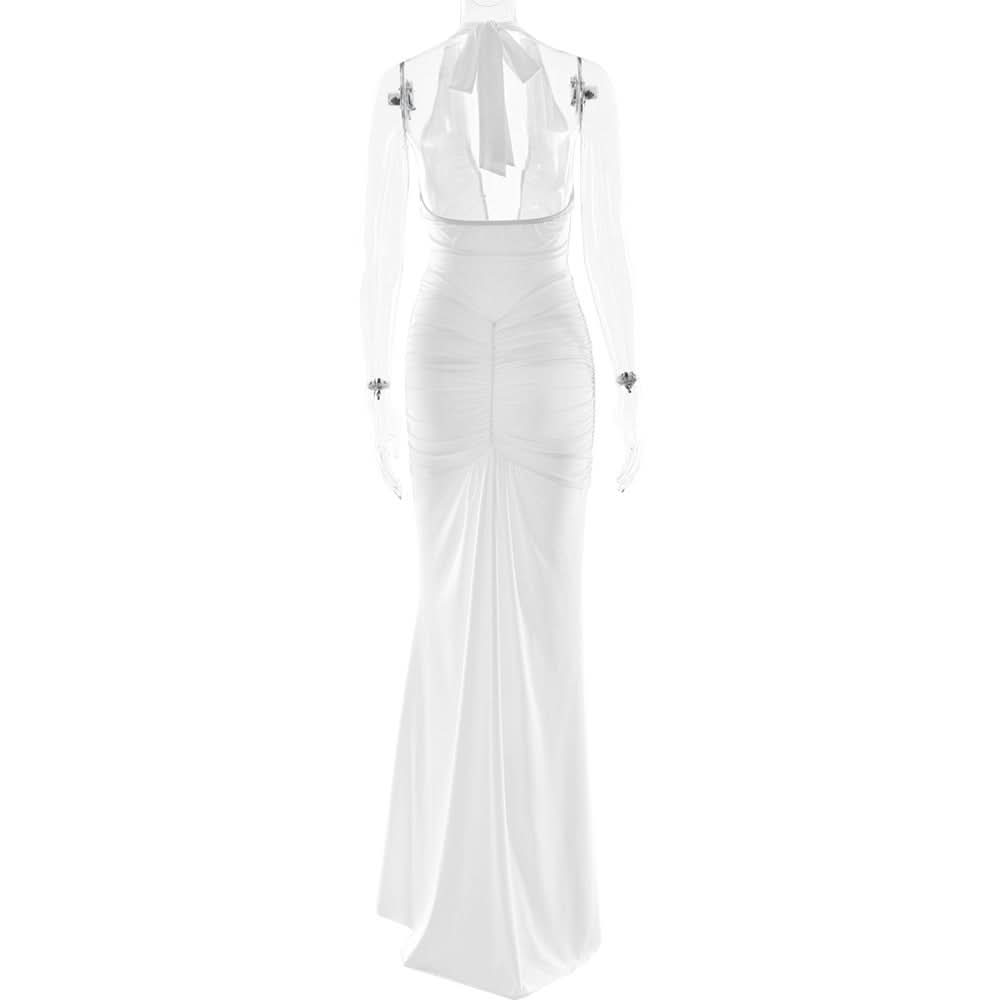 Deep v neck ruched backless maxi dress  | Festival Outfits Women