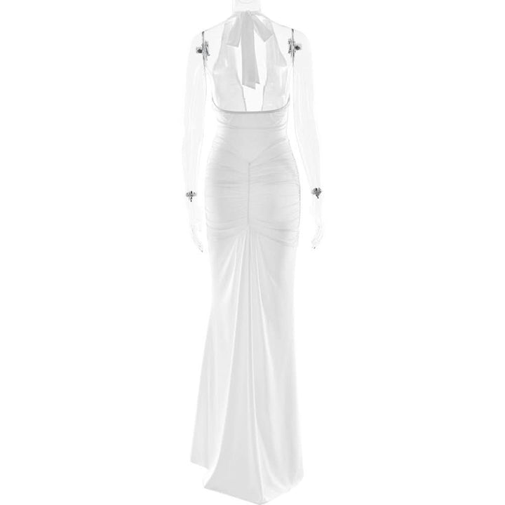 Deep v neck ruched backless maxi dress  | Festival Outfits Women