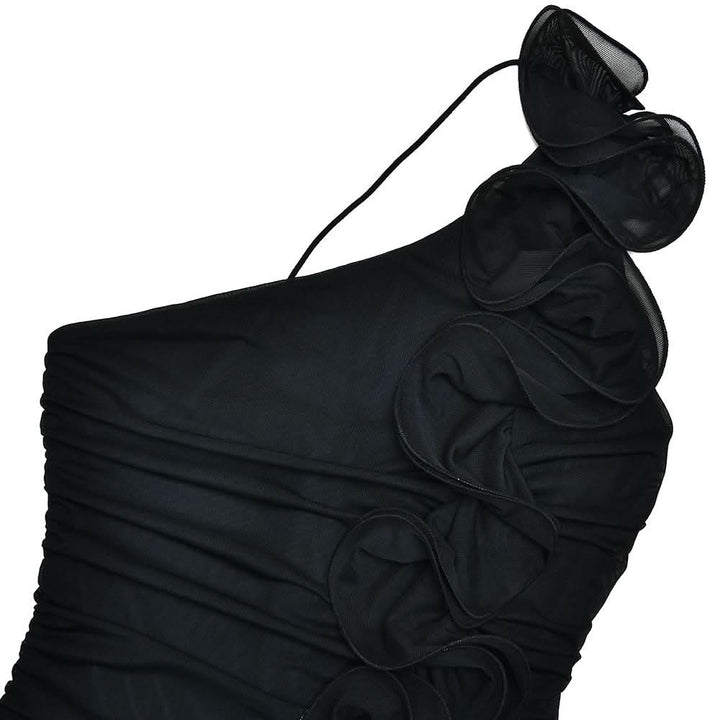 One shoulder ruffle slit mesh maxi dress  | Festival Outfits Women