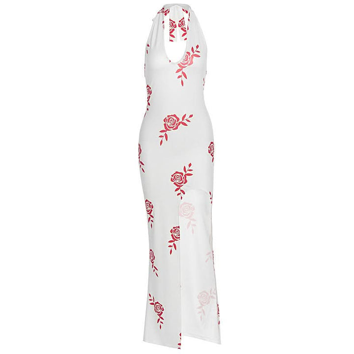 Halter v neck slit flower print maxi dress  | Festival Outfits Women
