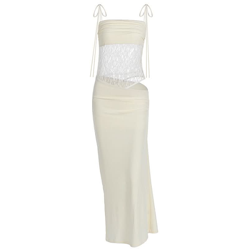 Hollow out lace patchwork cami cut out maxi dress  | Festival Outfits Women